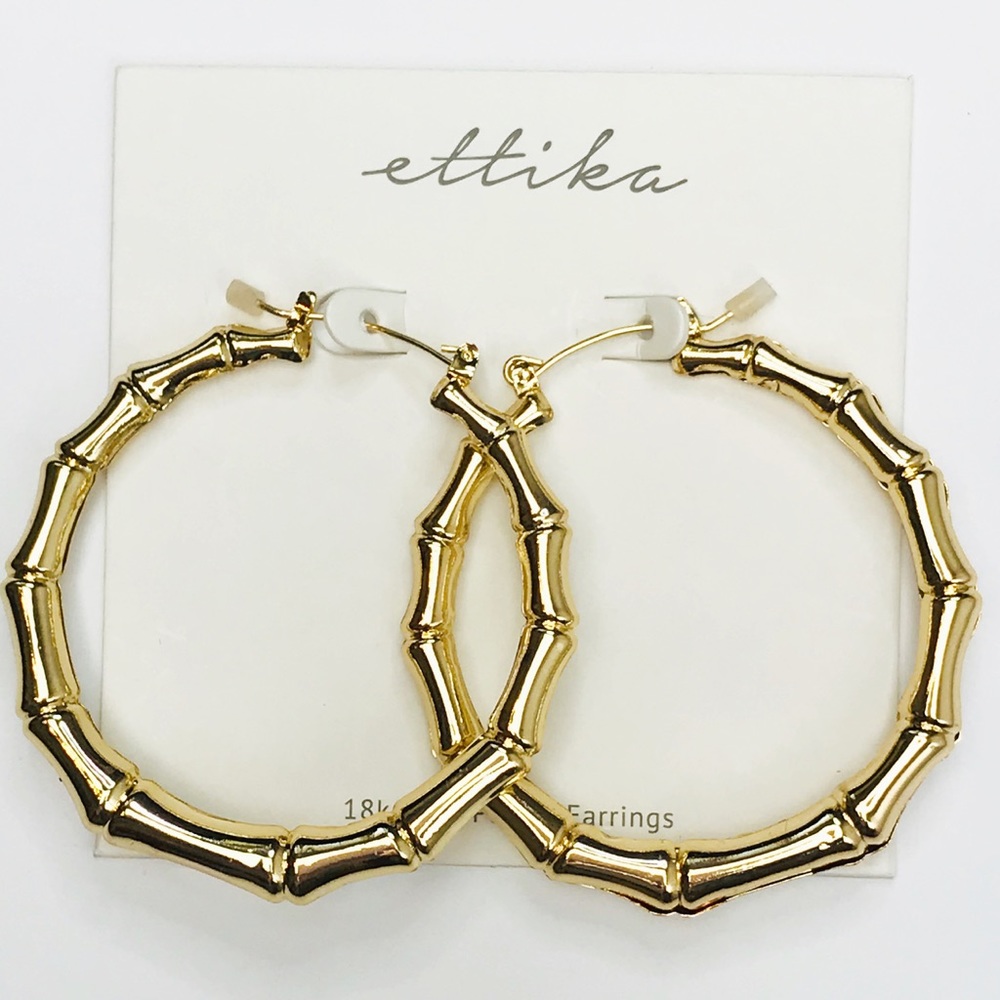 Bamboo 18kt Gold Plated Hoop Earrings - Picture 5 of 5